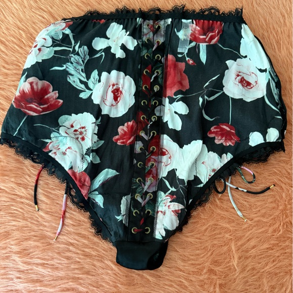 Atelier X Victoria's Secret Satin Lace Black Floral Lace-Up Panty - Picture 7 of 11